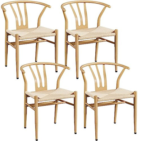 Yaheetech Weave Dining Chairs Weave Arm Chairs Set of 4 Mid-Century Modern Chair Dining Room Chairs Metal Frame Accent Chair Rattan Dining Chairs Weave Hemp Seat, Wood Color Yaheetech