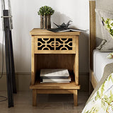 COZAYH Retro Rustic Nightstand Solid Fir End Table Side Table with Hand Carved Front and Open Shelf for Boho, French Country, Farmhouse Style, Natural COZAYH