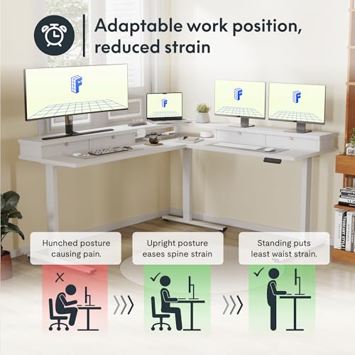 FLEXISPOT 71" Large L Shaped Standing Desk Electric Corner Table with Shelf, 4 Storage Drawers, Adjustable Computer Workstation for Home, Office, Game, Studio, White Top + White Frame FLEXISPOT
