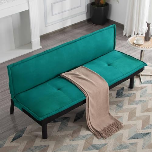 Aceinheu Convertible Futon Sofa Bed, Compact Adjustable Twin Sleeper Couch with Metal Frame & Polyester Upholstery, Perfect for Small Spaces, Office, Bedroom & Dorm (Velvet-Green) Aceinheu
