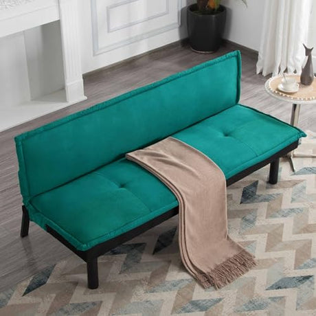 Aceinheu Convertible Futon Sofa Bed, Compact Adjustable Twin Sleeper Couch with Metal Frame & Polyester Upholstery, Perfect for Small Spaces, Office, Bedroom & Dorm (Velvet-Green) Aceinheu