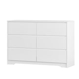 Panana Modern 6 Drawer Double Dresser, Wood Wide 6 Chest of Drawers with Deep Drawers Floor Storage Lateral Drawer Cabinet Organizer for Living Room Bedroom Home Office (White) Panana