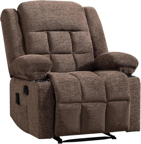 HAOMARKETS Manual Recliners with Massage and Heat for Adults, Classic Breathable Fabric Recliner Chair with 2 Cup Holders & Side Pockets, Overstuffed Heavy Duty Reclining Sofa for Living Room,Brown HAOMARKETS