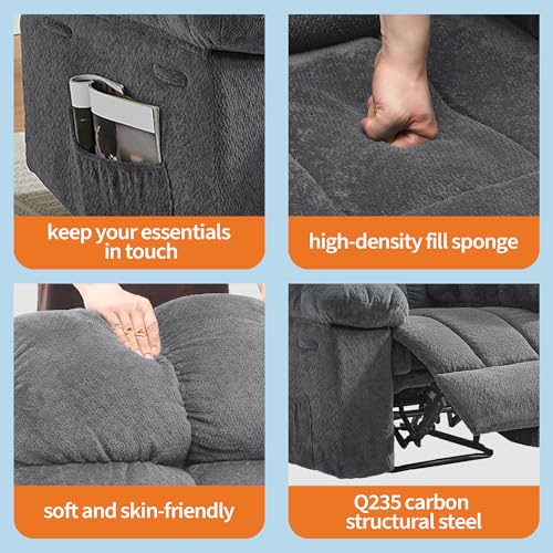 Manual Recliner Chair,Ergonomic Overstuffed Breathable Fabric Reclining Chair with Side Pockets,q235 Steel Frame Lazy Boy Recliner Single Sofa for Living Room Bedroom