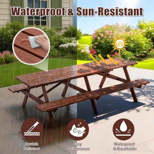 Jaxilyn Outdoor Wooden Picnic Tables 10-12 Person with Benches for Patio Garden Backyard Large Outside Dining Table Set with Umbrella Hole Jaxilyn