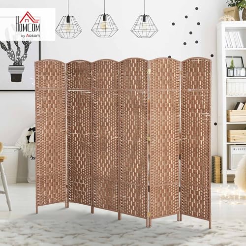HOMCOM Room Divider, 6 Panel Folding Privacy Screen, 6FT Tall Portable Wicker Weave Partition Wall Divider for Bedroom, Home Office, Natural HOMCOM
