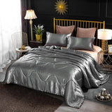 Holawakaka Luxurious Solid Satin Silk Like Comforter Set Ultra Soft Silky Quilt Breathable Bedding Bed-in-A-Bag King Size (Grey) Holawakaka