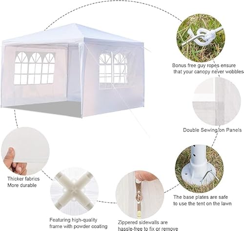 10/20/30ft Party Tent Wedding Patio Gazebo Outdoor Carport Canopy Shade with/Without Side Removable Walls, Party Wedding BBQ Events Tent (White, 10x10ft) Generic