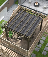 Perbyste 10'X 12' Outdoor Pergola, Wood Pergola with Retractable Shade Canopy for Backyards, Gardens, Patios, Deck - Charcoal Gray Perbyste