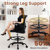 AreShark Drafting Office Chair - Ergonomic Tall Office Chair with Adjustable Footrest Ring - Counter Height Adjustable Rolling Standing Desk Chair with Lumbar Support and Flip-up Armrests for Home AreShark