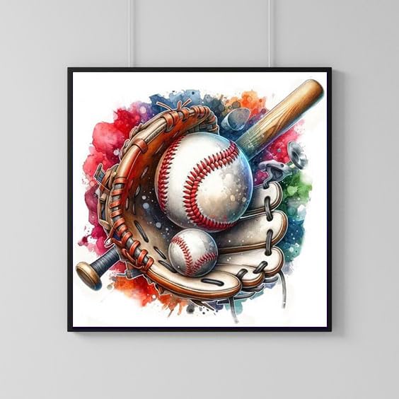 5D DIY Diamond Art Painting Sport Baseball 16x16 inches for Adults, Full Round Drill Rhinestone Embroidery for Wall Decoration Generic