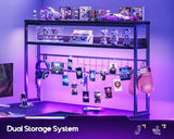 AODK L Shaped Gaming Desk with 4 Drawers, 59" Reversible Computer Desk with Hutch and Shelves, Gamer Desk with LED Lights, Power Outlets, Home Office Corner Desk with Gird Pegboard, Black AODK