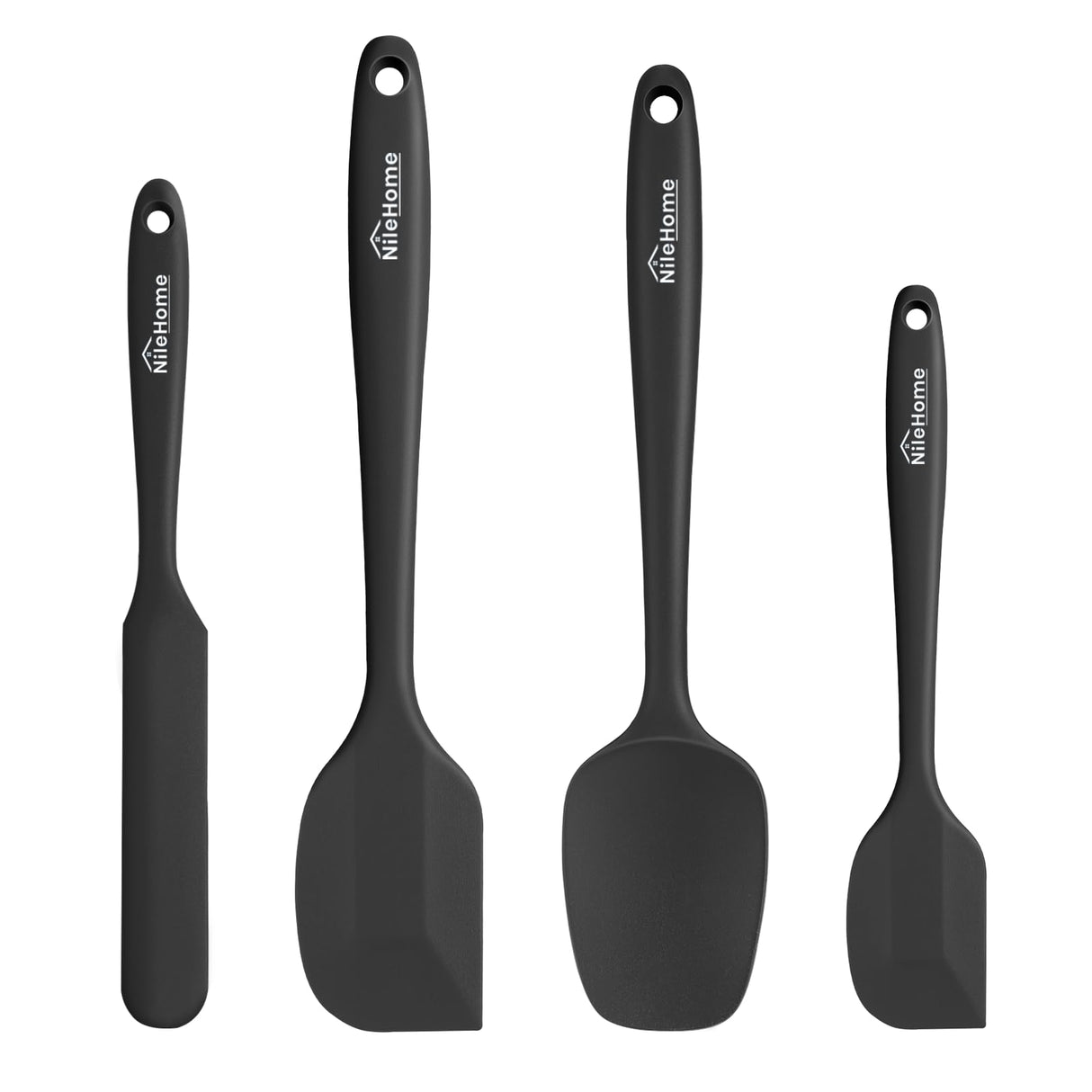 NileHome Silicone Spatula Set, Rubber Spatula High Heat-Resistant Premium BPA-Free One Piece Seamless Design Cooking Spatulas Utensils Set for Kitchen 4 pack (Black) NileHome