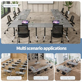 Conference Table, Folding Conference Room Tables with Silent Wheels, Foldable Modular Training Table, Modern Rectangle Seminar Meeting Tables for Office, Boardroom (4, Grey, 55.1) JNMDLAKO