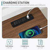 RALGEND Farmhouse Buffet Cabinet with LED Lights, 47" Coffee Bar Cabinet with Power Outlet, Kitchen Buffet Cabinet with 2 Drawers, Sideboard Cabinet, Sliding Barn Doors, White and Walnut 12CBUDWH RALGEND