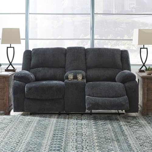 Signature Design by Ashley Draycoll Contemporary Double Reclining Manual Loveseat with Center Console, Dark Gray Signature Design by Ashley