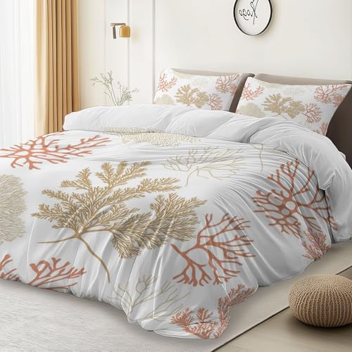 White 3 Piece Duvet Cover Set, 1 Printed Zipper Closure Duvet Cover with 2 Pillow Shams, Ultra Soft Brushed Microfiber Single with Minimalist Floral Modern Generic