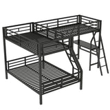 Merax Twin Over Full L-Shaped Bunk Bed with Loft & Desk, Triple Sleeper Metal Bunk Bed with Guardrails for Bedroom, Black Merax