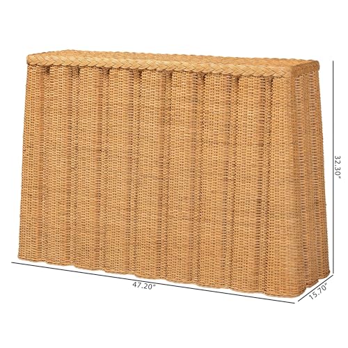 Bali & pari Andrea Natural Rattan Console Table - Handwoven Wicker Accent Table with Pleated Skirt, Boho Coastal Decor bali & pari