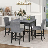 Merax Dining Table Set for 4, Square Wood Frame with Upholstered Chairs, Grey Merax