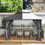 Domi 10’ X 12’ Hardtop Gazebo Canopy with Netting & Curtains, Outdoor Aluminum Gazebo with Galvanized Steel Double Roof for Patio Lawn and Garden, Gray domi outdoor living