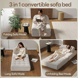 Dowinx Folding Sofa Bed with Pillow, Convertible Comfy Couch Bed for Adults Home Lounge and Gaming, Modern Comfortable Design for Apartment Living Room Bedroom, Single, Ribbed Velvet, White Dowinx