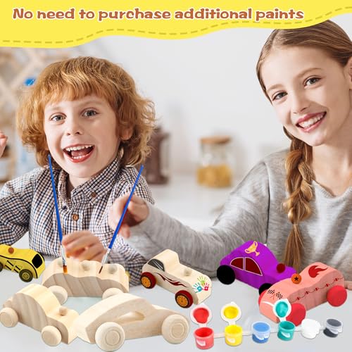 Feradny 42 Pieces Wood DIY Car Toys Unfinished Wooden Cars Wood Car Crafts with 12 Painting Kits for Kids Home Activities Easy Woodworking Party Favors Feradny