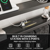 OLEVS Full Size Bed Frame with LED Lights & Charging Station, Modern Platform Bed with Upholstered Storage Headboard, No Box Spring Needed Easy Assembly OLEVS