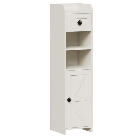 BEWISHOME Bathroom Storage Cabinet, Small Corner Floor Cabinet, Narrow Bathroom Organizers and Storage with Drawer for Small Spaces, 7.9 x 7.9 x 31.5 Inches Antique White YYG05W BEWISHOME