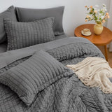 Love's cabin Seersucker Dark Grey Full Comforter Set, 7-Piece All Season Lightweight Bed in a Bag Bedding Set with Comforter, Flat Sheet, Fitted Sheet, Pillowcases and Shams Love's cabin