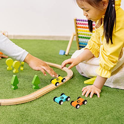 6 Pieces Wooden Mini Car Wooden Car Ramp Race Track Toys for Aged 1 2 3, Wooden Car Ramp Racer Toy Replacement Vehicle Set Race Car Party Favors