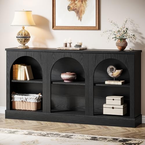 Tribesigns Farmhouse Console Table, 63-Inch Long Entryway Table with 3 Tier Storage, Wooden Rectangular Sofa Table Behind The Couch for Entrance, Hallway, Living Room, Black Tribesigns