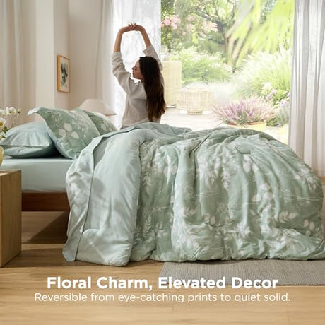 Bedsure Twin Comforter Set - 5 Pieces Floral Sage Green Soft Bedding Sets, Twin Bed in a Bag with Botanical Flowers Comforter, Sheets, Pillowcase & Sham Bedsure