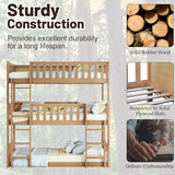 Triple Bunk Bed for Kids ,Wood 3-in-1 Twin Bunk Beds, Convertible to 3 Separate Beds, Solid Rubber Wood Construction, Safety Guardrails & Dual Ladders ,Space-Efficient Vertical Design,White Oak MoproBeti