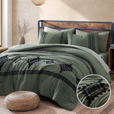 MaiRêve Embroidery Comforter Set, Boho Farmhouse Western Bedding Set, All Season Bed in A Bag Comforter Set with Sheets, Pillowcases & Shams, Olive Green King 7 Pieces MaiRêve