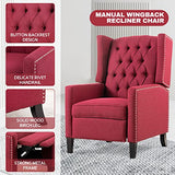 Recliner Chair for Adults Red Fabric Accent Chairs Living Room Mid-Century Modern Recliner Button Tufted Club Chair Upholstered Vintage Reclining Reading Arm Chair 27" Wide