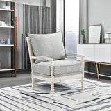 OSP Home Furnishings Kaylee Spindle Accent Chair with Antique White Wood Frame, Smoke Grey Fabric OSP Home Furnishings