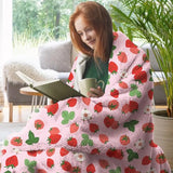 Zzkol Pink Strawberry Flannel Throw Blanket, Red Pink Fruit Floral Birthday Gifts for Kids Girls Women Adults Teen, Spring Summer Flowers Soft Blankets for Bedding Sofa 50" x 60" Zzkol
