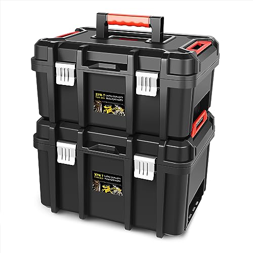 ‎DNA MOTORING 2pcs Tool Boxes Set - Lockable Organizer Storage Portable Toolbox with Removable Tray for Workshop Garage & Household, Large Capacity, TOOLS-00310 DNA MOTORING