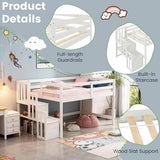 MoproBeti Low Loft Bed with Stairs, Wood Twin Size Kids Loft Bed with Guard Rails,Junior Low Loft Beds with Under-Bed Storage for Small Room/Low Ceiling Bedroom,White MoproBeti