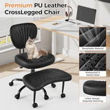 Cross Legged Office Chair, Ergonomic Criss Cross Chair with Wheels, 360° Swivel Height-Adjustable Meditation Chair for Yoga & ADHD, Wide Kneeling Chair with Strong Lumbar Support (Black) BPY01B BEWISHOME