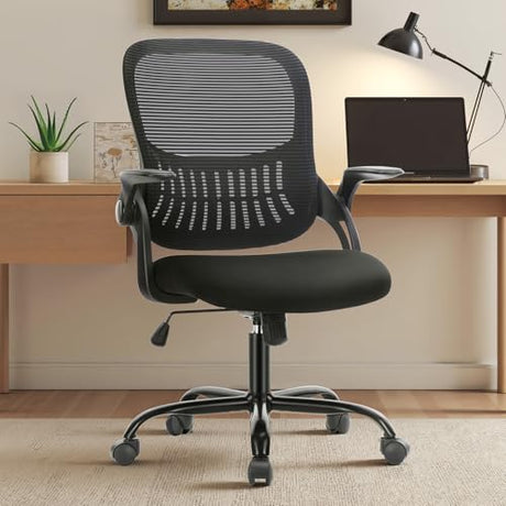Sweetcrispy Home Office Managerial Executive Chair, Ergonomic Mesh Adjustable Swivel Mid-Back Chair with Comfortable Lumbar Support, Comfy Arms for Bedroom,Study,Student Sweetcrispy