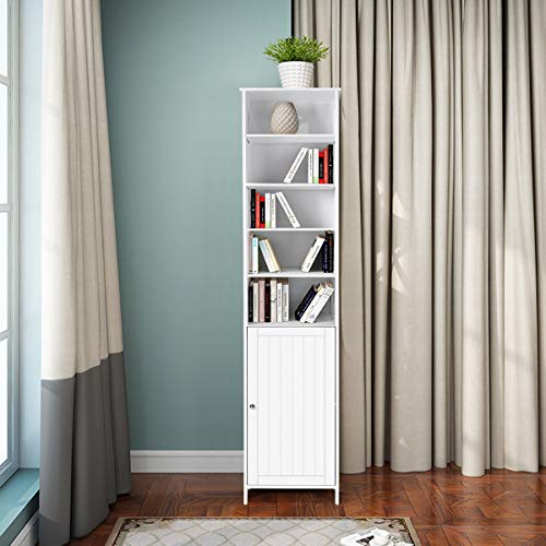 Tangkula Tall Bathroom Storage Cabinet, 72 Inch Bathroom Free Standing Tower Cabinet with Adjustable Shelves & Cupboard with Door, Space Saving Floor - WoodArtSupply