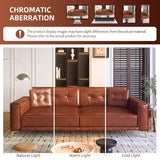 LuxyHoom 92.1'' Pull Out Sofa Bed King, Faux Leather Futon Couch, 3-in-1 Convertible Sleeper Sofa with Tufted Back, Gold Furniture Legs, Deep Loveseat for Living Room, Apartment, Office, Light Brown LuxyHoom