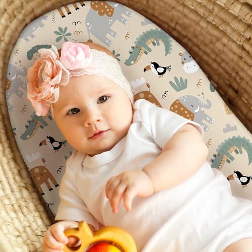 Unnivoll Baby Bassinet Sheets Girl Boy, Fitted Bassinet Sheet Set 3 Pack Bassinet Mattress Sheets Universal Fit for Rectangle, Round, Oval, Hourglass Mattress, Soft Breathable Green & Apricot Lion Unnivoll