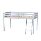 Bonnlo Twin Low Loft Bed with Inclined Stairs and High Guard Rail – Solid Wood Space-Saving Bunk Bed in Grey Bonnlo
