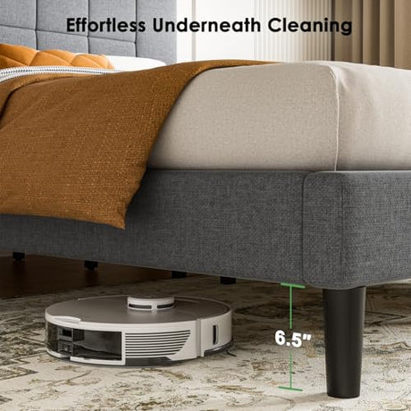 Marsail Full Size Bed Frame with Headboard, Sturdy and Durable with 12 Support Legs, 1300 lbs Capacity, Solid Wooden Upholstered Adjustable Headboard for 6"-12" Mattresses, Easy Assembly,Dark Gray Marsail
