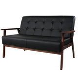 AODAILIHB Modern Wooden Leather 2-Seat Sofa, Sleek Minimalist Loveseat, Sturdy and Long-Lasting Loveseat Sofa Couch, Home Office Furniture (Black) AODAILIHB