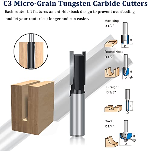 TAIWAIN Router Bit 1/2 Inch Shank Router Bits Tool Set 43 Pack Adjustable Wood Panel Drawer Door Milling Cutter, Miter Bit for Router Table/Base Router(F-45 Degree) TAIWAIN-BRAND