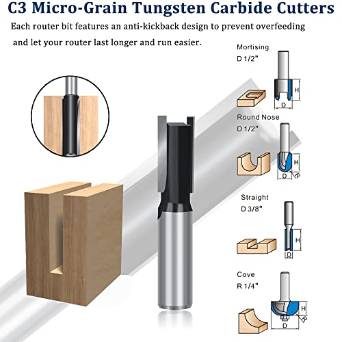 TAIWAIN Router Bit 1/2 Inch Shank Router Bits Tool Set 43 Pack Adjustable Wood Panel Drawer Door Milling Cutter, Miter Bit for Router Table/Base Router(F-45 Degree) - WoodArtSupply
